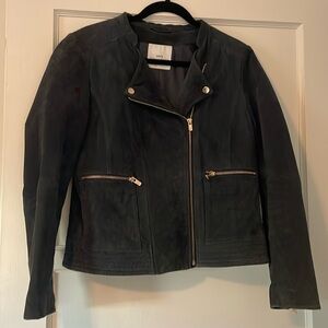 Navy Blue Suede Mango Moto Jacket